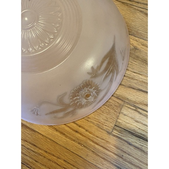 Vintage Pink Frosted Glass Floral Ceiling Light Shade 10.25in Pink Good 3-Hole - Picture 4 of 7